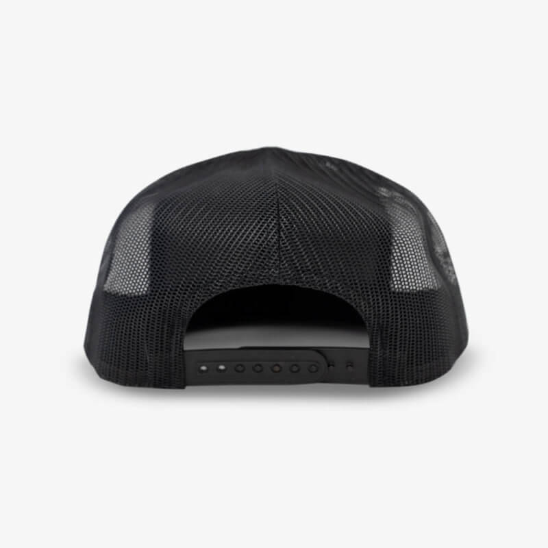 Gray & Black Flat Brim Trucker Hat with Brown Leather Back